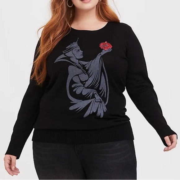 EUC Torrid Disney Villains Black Evil Queen Red Sequin Apple Sweater - Picture 2 of 3